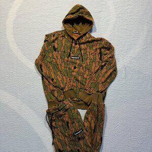 Timberland Camo Hoodie & Jogger Sweatpants Set Mens Size M Tree Print Tracksuit